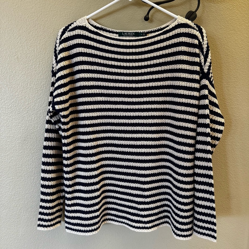 Lauren Ralph Lauren Navy Blue and Cream Stripe Sweater size Small